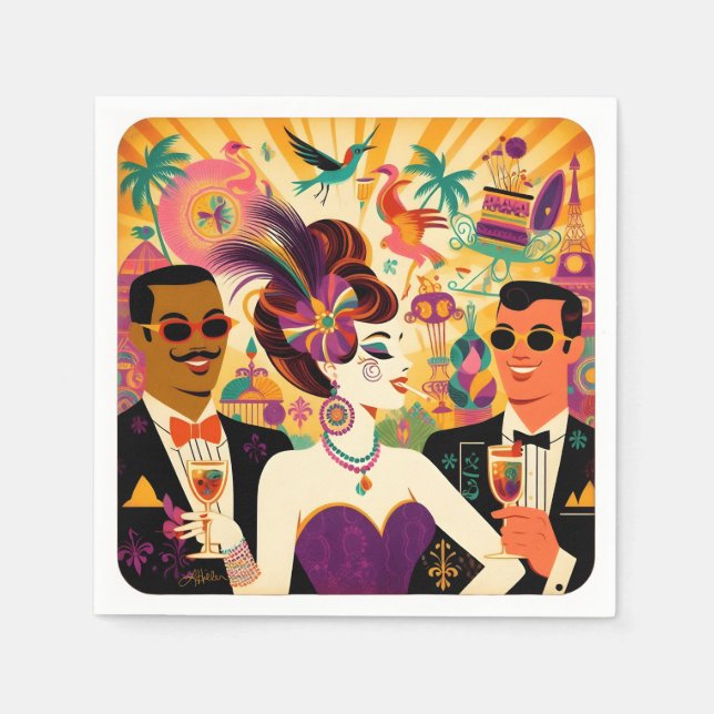 Serviette En Papier Mardi Gras Cocktail Futur Du Milieu Du Siècle (Devant)