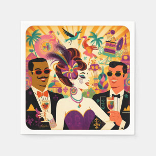 Serviette En Papier Mardi Gras Cocktail Party du milieu du siècle