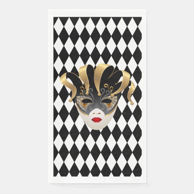 Serviette En Papier Mardi Gras Diamant noir et blanc (Devant)