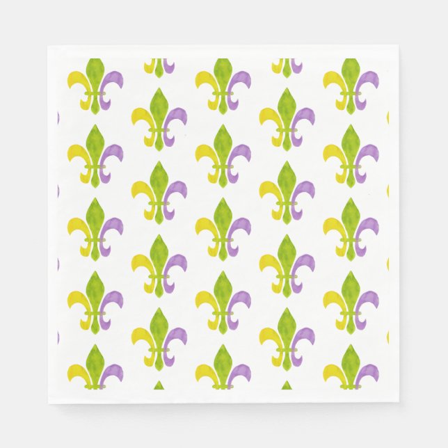 Serviette En Papier Mardi Gras Fleur de Lis blanc (Devant)