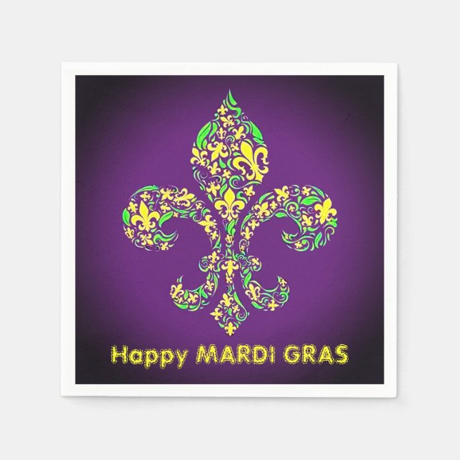 Serviette En Papier MarDI GRAS Fleur de Lis Cocktail jetable sur mesur (Devant)