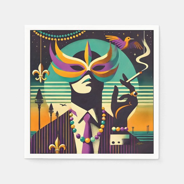 Serviette En Papier Mardi Gras L'Homme Fumeur (Devant)