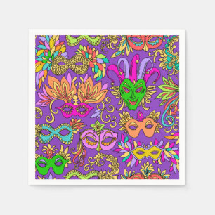 Serviette En Papier Mardi Gras Maquerade Masque Clair vert violet