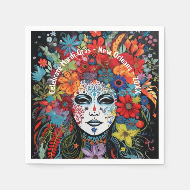 Serviette En Papier Mardi Gras Masque et Coiffure Partie de texte pers (Devant)