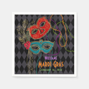 Serviette En Papier Mardi Gras Masquerade Masques Arlequin Noir