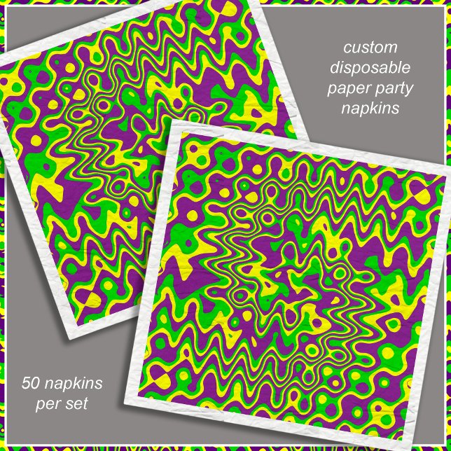 Serviette En Papier [Mardi Gras Op-Art] Livre jaune vert violet (An eye-popping design perfect for your Mardi Gras party or any other celebration. )
