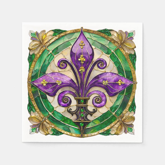 Serviette En Papier Mardi Gras Stained Glass Fleur de lis  (Devant)