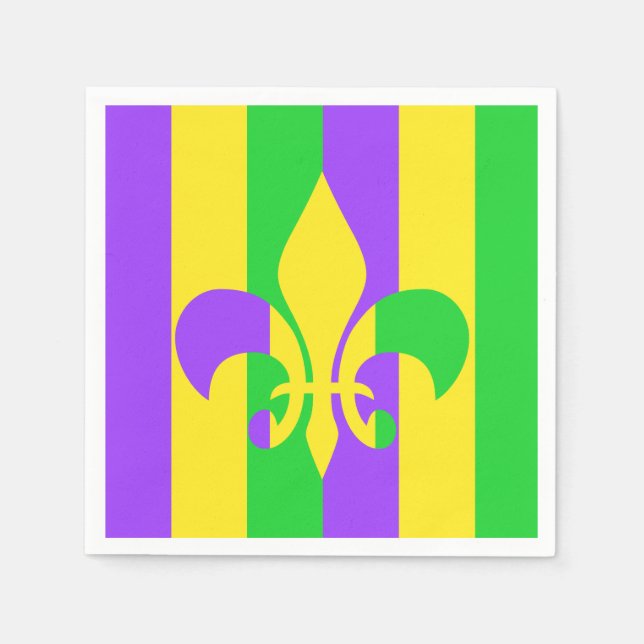 Serviette En Papier Mardi gras vert Yellow Purple Fleur-de-lis (Devant)
