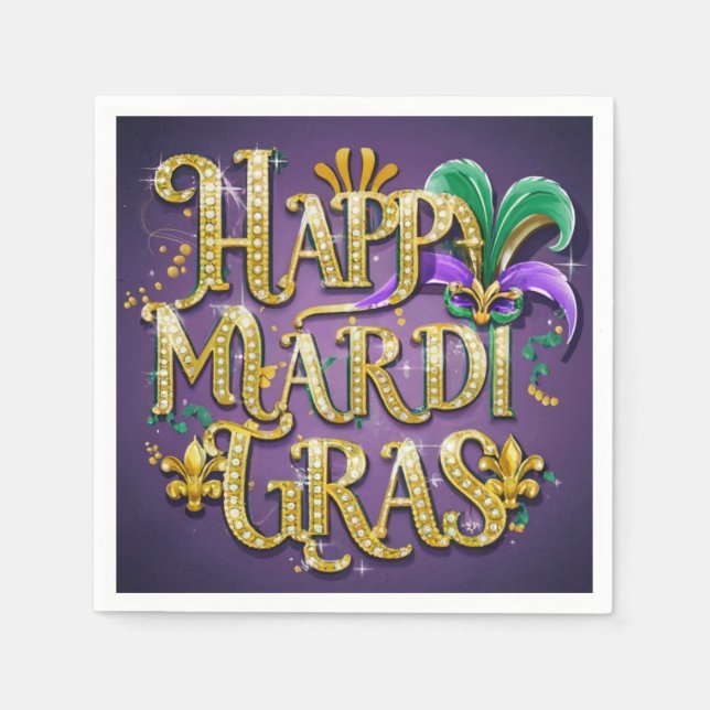 Serviette En Papier Mardi Gras Violet "Joyeux Mardi Gras" (Devant)