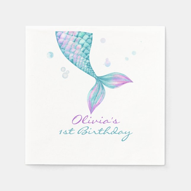 Serviette En Papier Marée de sirènes sous la mer Anniversaire (Devant)