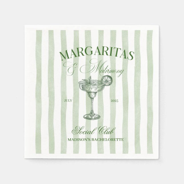 Serviette En Papier Margaritas and Matrimony Striped Bachelorette (Devant)