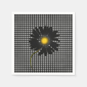 Serviette En Papier marguerite noire sur en vichy arrière - plan