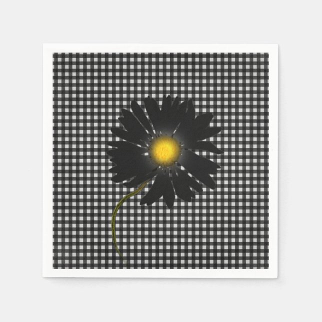 Serviette En Papier marguerite noire sur en vichy arrière - plan (Devant)