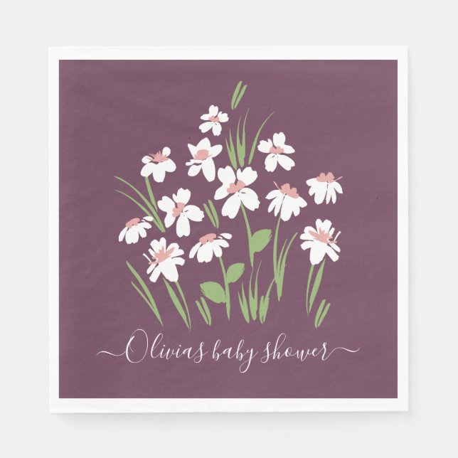 Serviette En Papier marguerite violette floral élégant baby shower (Devant)