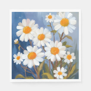 Serviette En Papier Marguerites blanches fleurs aquarelle peintes