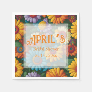 Serviette En Papier Marguerites colorées de style les années 70 rétro