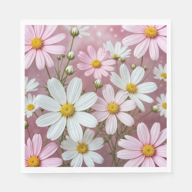 Serviette En Papier Marguerites roses et blanches d'été (Devant)