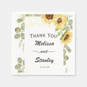 Serviette En Papier Mariage à cordes de tournesol vert Eucalyptus