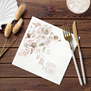 Serviette En Papier Mariage à feuillage de rêve V1 rose pâle ID817