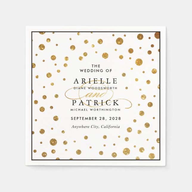 Serviette En Papier Mariage à huile Confetti blanc et or (Devant)