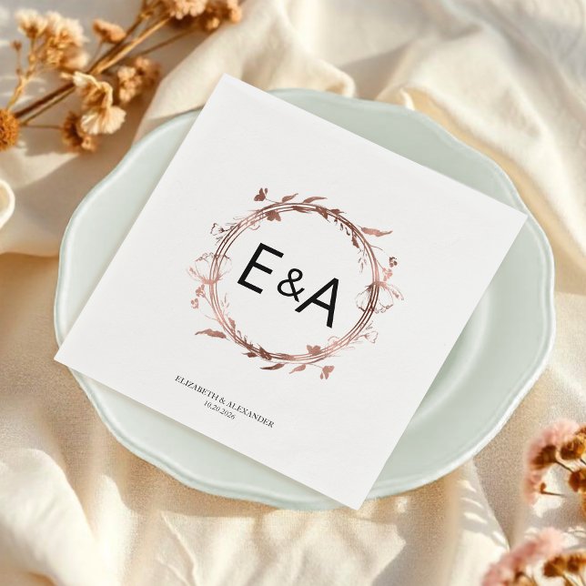 Serviette En Papier Mariage à huile d'or Rose de monogramme (Créateur téléchargé)
