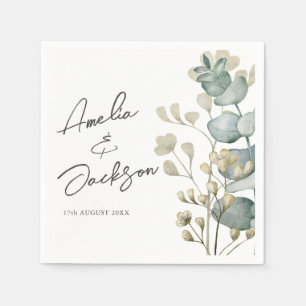 Serviette En Papier Mariage à l'aquarelle Eucalyptus Vert Sauge