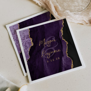 Serviette En Papier Mariage à l'écriture dorée Agate Violette