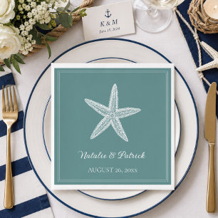 Serviette En Papier Mariage à l'Étoile de Mer Turquoise