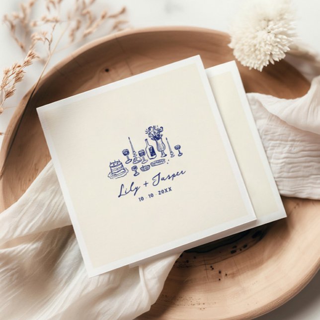 Serviette En Papier Mariage à main bleue (Créateur téléchargé)