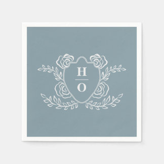 Serviette En Papier Mariage à monogramme floral blason vintage