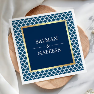 Serviette En Papier Mariage à motif quatrefeuilles bleu marocain
