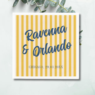 Serviette En Papier Mariage à rayures pêche rétro bleu de minuit