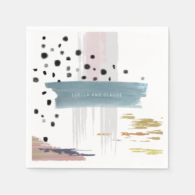 Serviette En Papier Mariage Abstrait Brushstrokes (Devant)