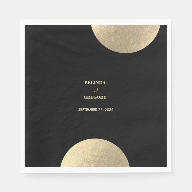 Serviette En Papier Mariage Abstrait moderne Noir & Or contemporain (Devant)
