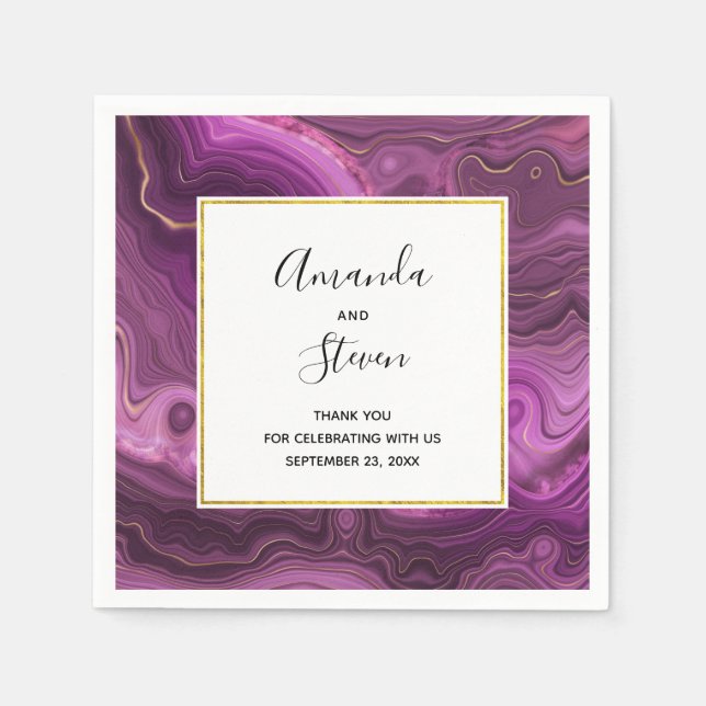 Serviette En Papier Mariage Abstrait Royal Purple Et Gold Agate (Devant)