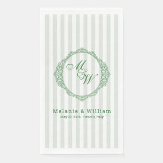 Serviette En Papier Mariage Amalfi Coast Sage Stripe Blason Monogramme
