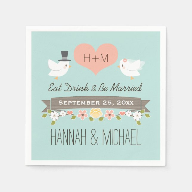 Serviette En Papier Mariage Aqua Blue Inséparables Dove (Devant)
