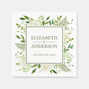Serviette En Papier Mariage aquarelle aux hortensias blancs