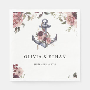 Serviette En Papier Mariage aquarelle florale ancrée nautique