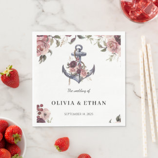 Serviette En Papier Mariage aquarelle florale d'ancre nautique