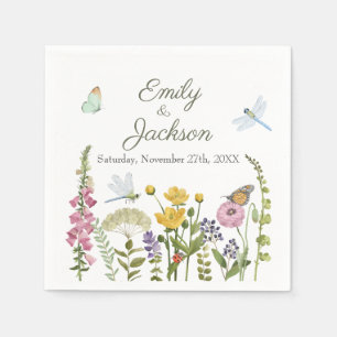 Serviette En Papier Mariage aquarelle papillon libellule fleur sauvage