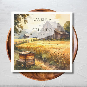 Serviette En Papier Mariage aquarelle vintage automne grange prairie
