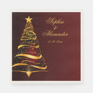Serviette En Papier Mariage Arbre de Noël Doré Chic et Élégant