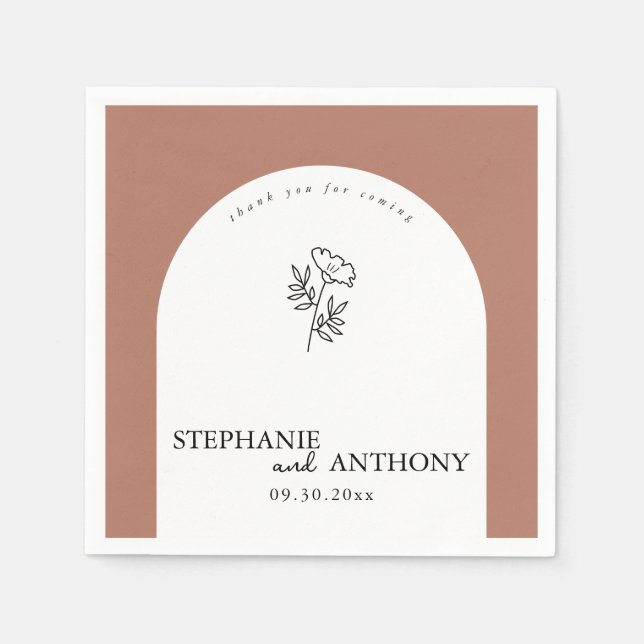 Serviette En Papier Mariage Arc Fleur sauvage en terre cuite botanique (Devant)