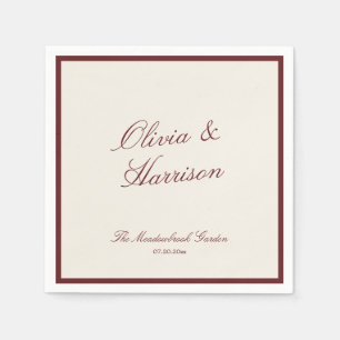 Serviette En Papier Mariage Argenté Calligraphie Classique Vin Profond
