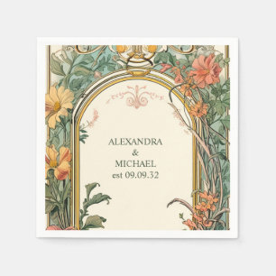 Serviette En Papier Mariage Art Nouveau Floral Vintage
