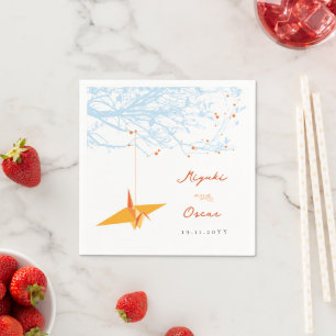 Serviette En Papier Mariage asiatique  de grue orange Origami