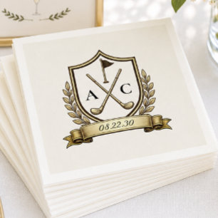 Serviette En Papier Mariage au blason de golf à monogramme