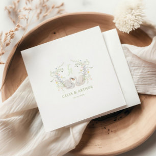Serviette En Papier Mariage au blason de monogramme floral de cygnes