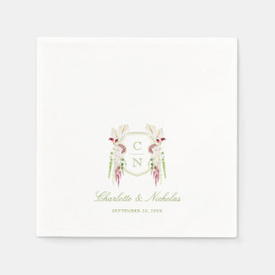 Serviette En Papier Mariage au blason de monogramme floral en cascade